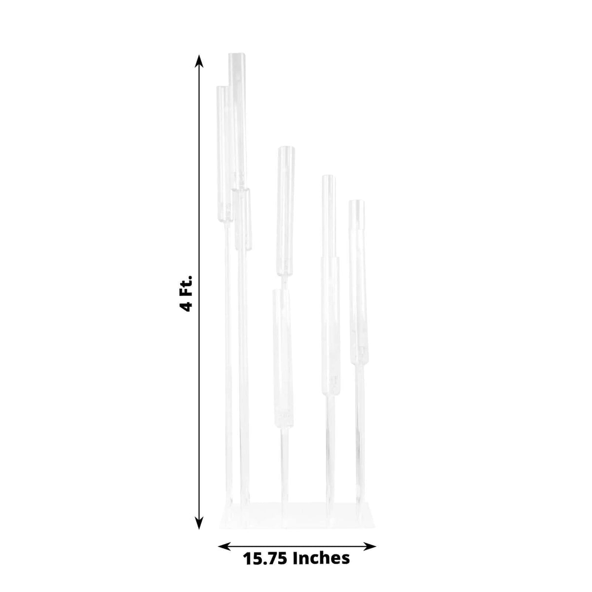 9-Arm Acrylic Cluster Taper Candelabra with Square Base 4ft Clear - Stylish Candle Holder Table Centerpiece for Pillar Candles & Events