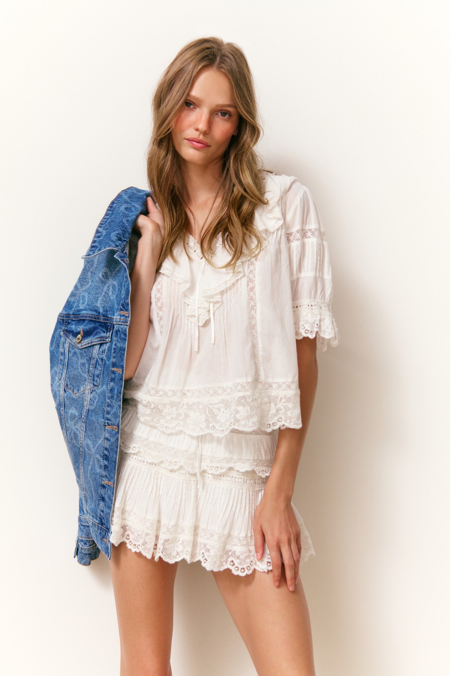 Romilly Cotton Lace Ruffle Blouse - OFF WHITE
