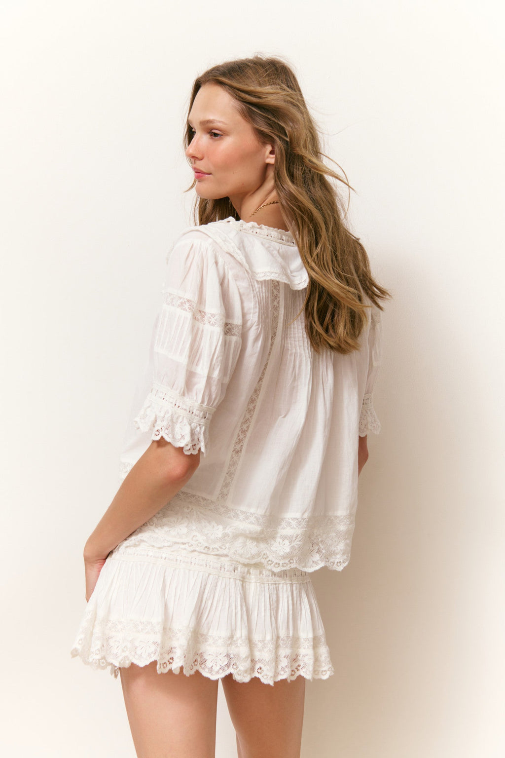Romilly Cotton Lace Ruffle Blouse - OFF WHITE
