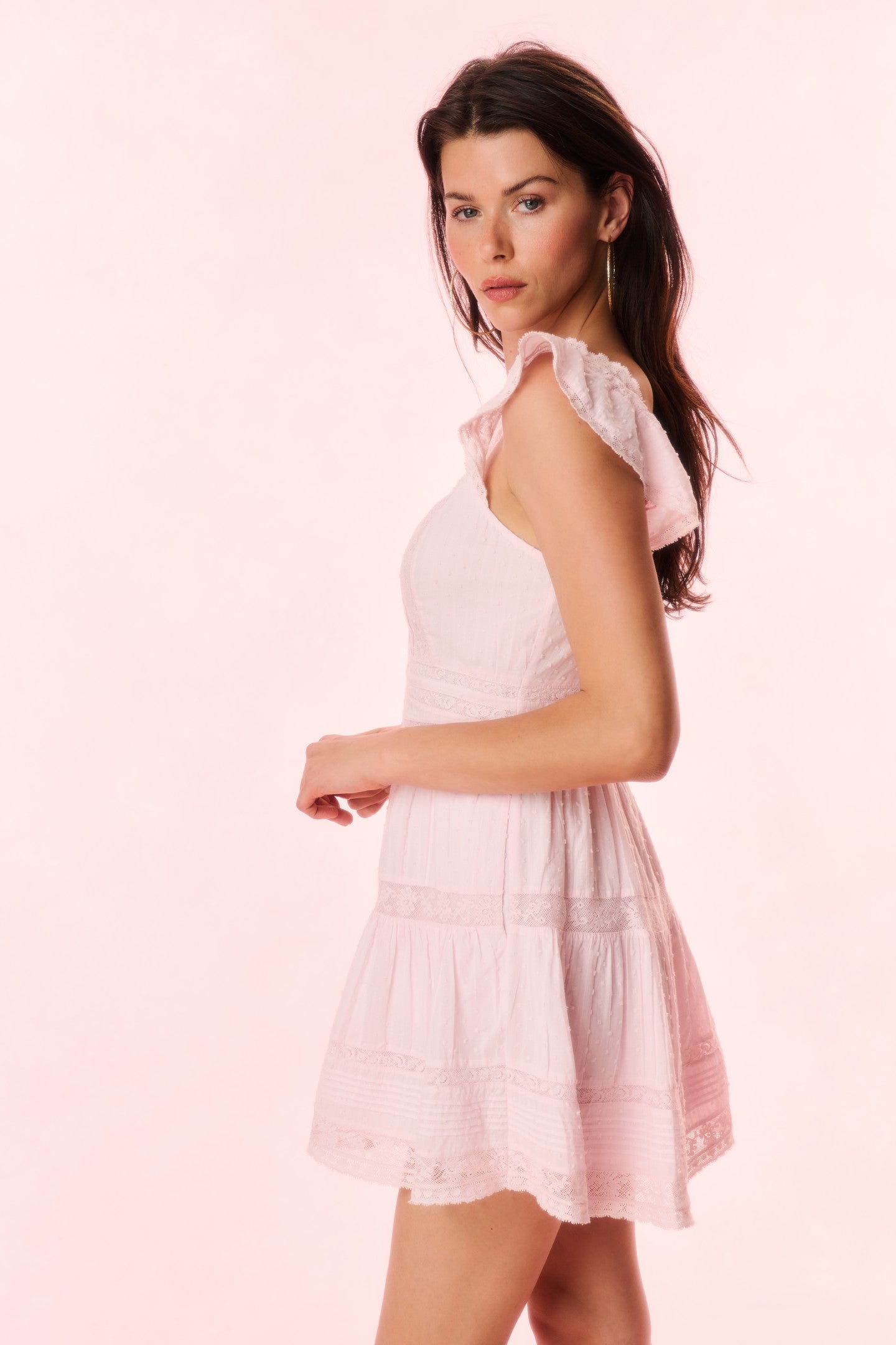 Rietta Cotton Lace-Trimmed Mini Dress - BALLERINA PINK