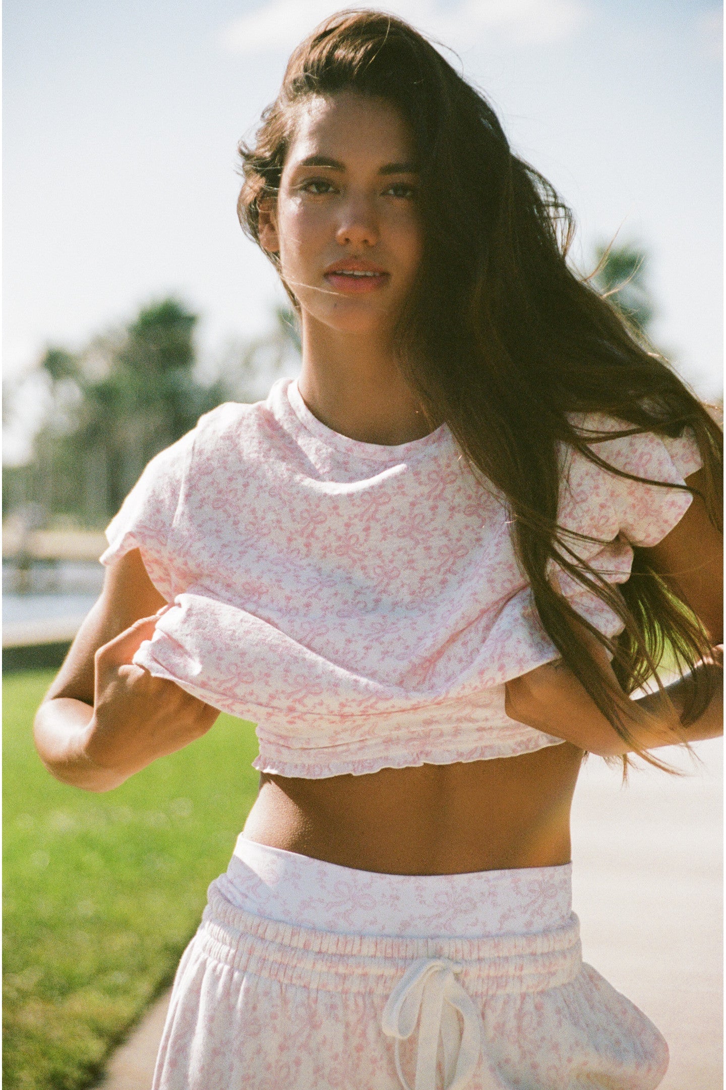 Rubin Bow Print Cropped Tee