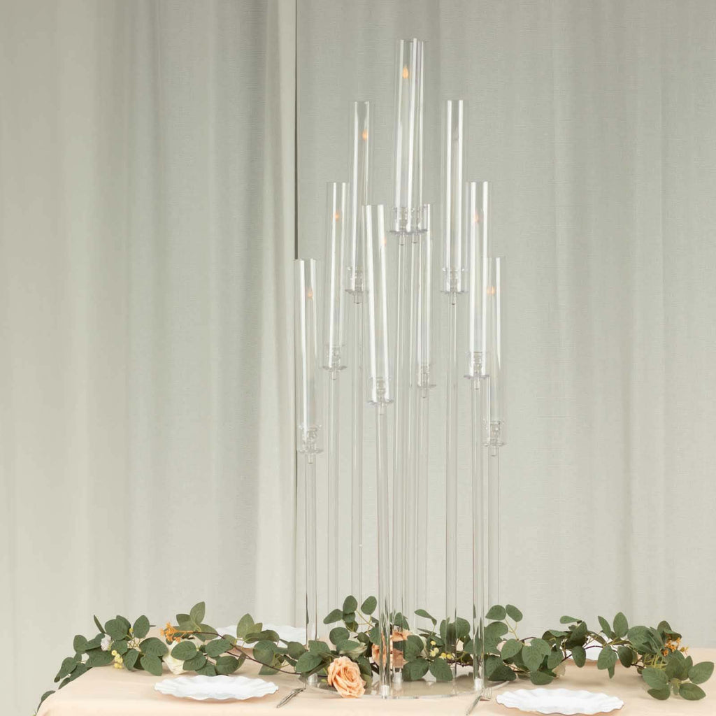 10-Arm Acrylic Cluster Round Taper Candelabra with Circular Base 47" Clear - Sleek Pillar Candle Holder Table Centerpiece