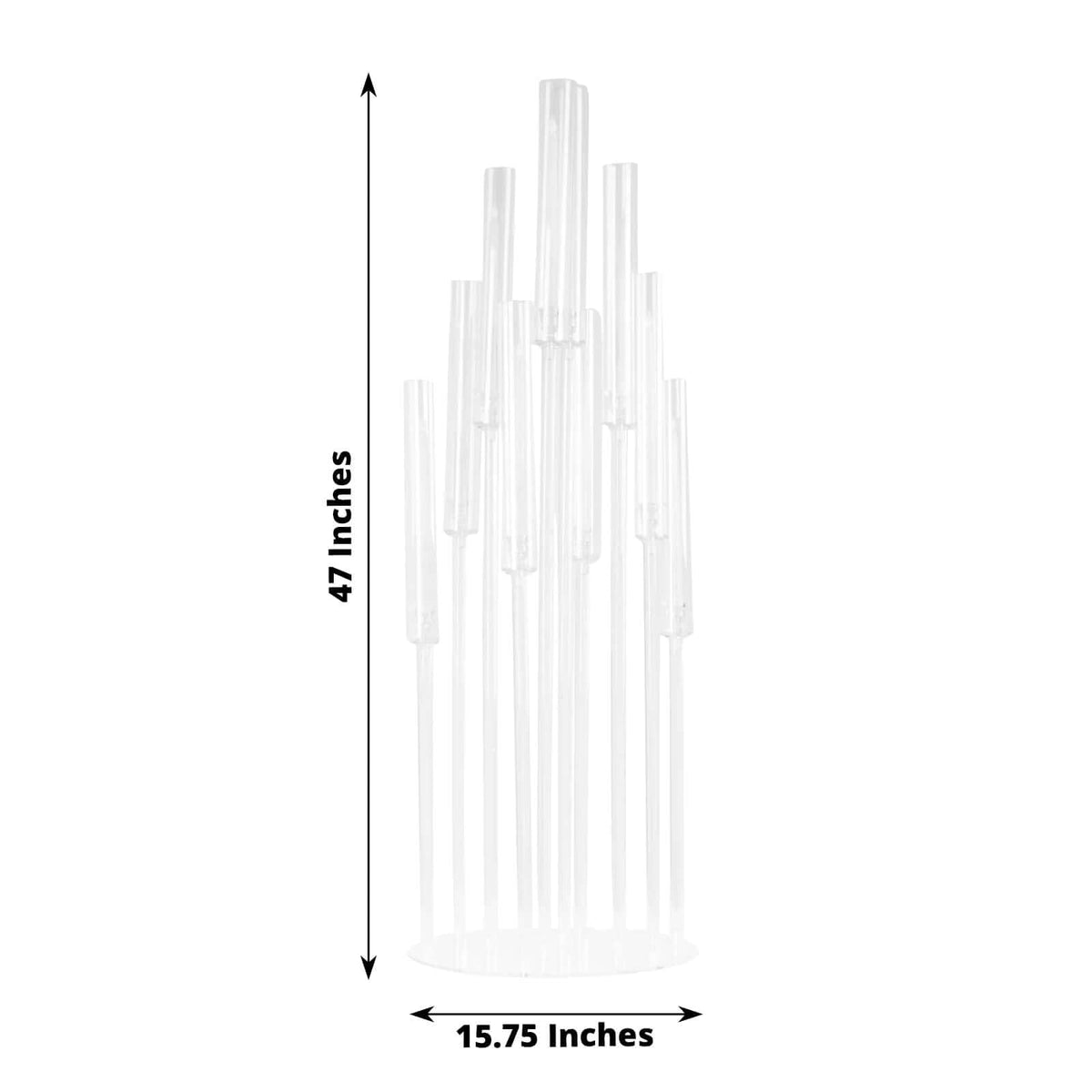10-Arm Acrylic Cluster Round Taper Candelabra with Circular Base 47" Clear - Sleek Pillar Candle Holder Table Centerpiece
