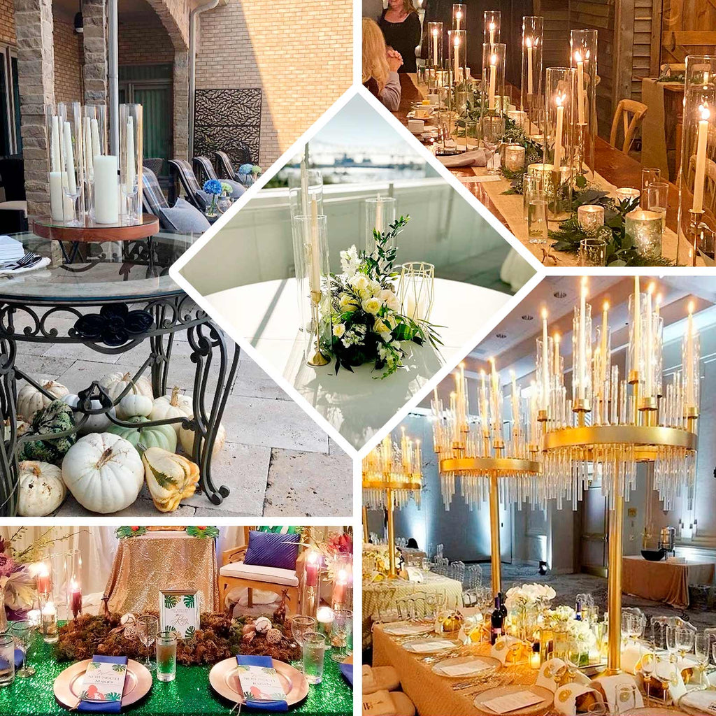 2-Pack Glass Candelabra Shades Open End Hurricane Design 24" Clear - Stylish Table Centerpiece for Weddings & Gatherings