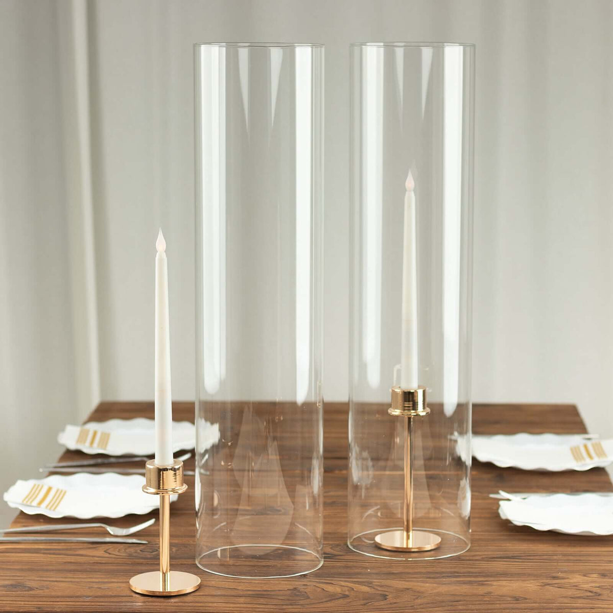 2-Pack Glass Candelabra Shades Open End Hurricane Design 24" Clear - Stylish Table Centerpiece for Weddings & Gatherings