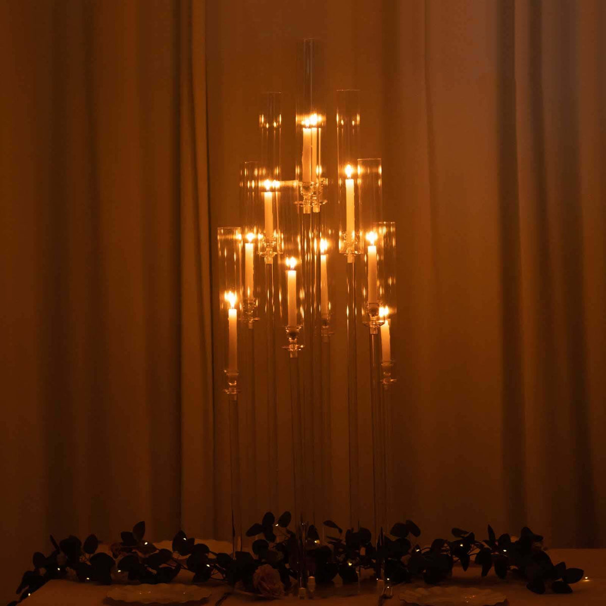 10-Arm Acrylic Cluster Round Taper Candelabra with Circular Base 47" Clear - Sleek Pillar Candle Holder Table Centerpiece
