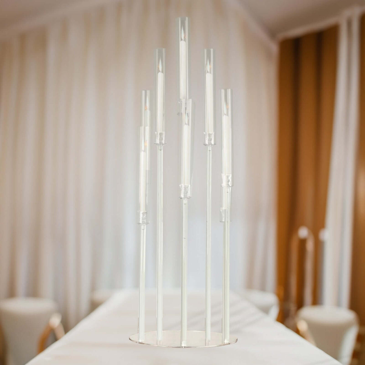 10-Arm Acrylic Cluster Round Taper Candelabra with Circular Base 47" Clear - Sleek Pillar Candle Holder Table Centerpiece