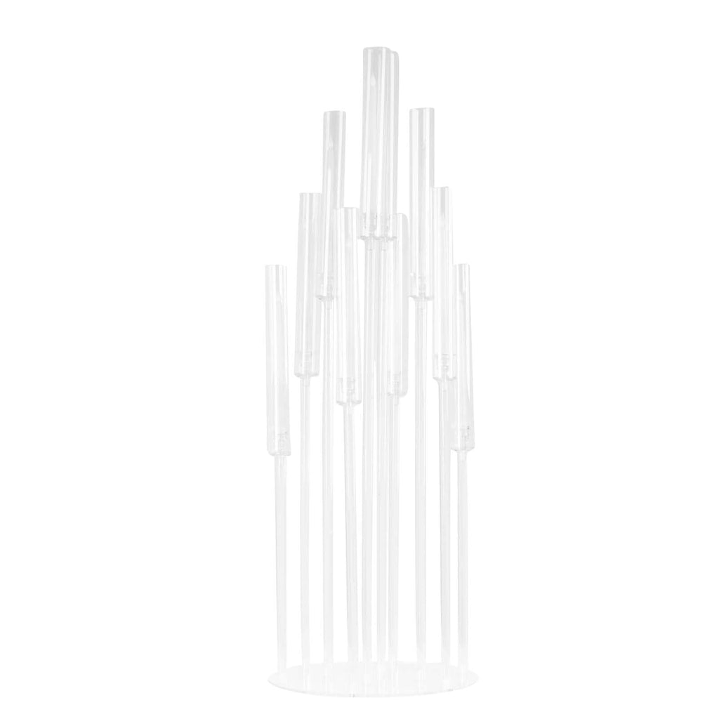 10-Arm Acrylic Cluster Round Taper Candelabra with Circular Base 47" Clear - Sleek Pillar Candle Holder Table Centerpiece